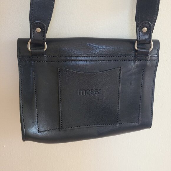 M0851 Shoulder Crossbody Bag Black Leather Small - Picture 3 of 10